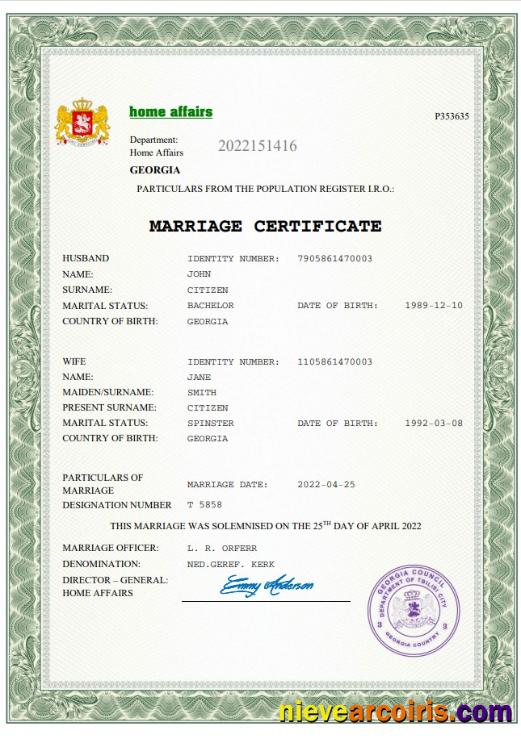 Georgia marriage certificate